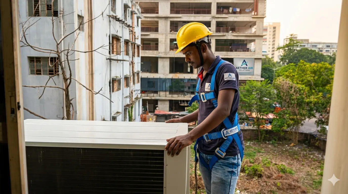 AC outdoor unit maintenance work